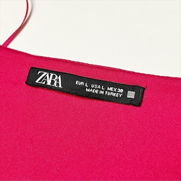 ZARA Pleated Midi Dress Large Fuchsia pink solid long sleeve flowy twist front - Picture 7 of 14